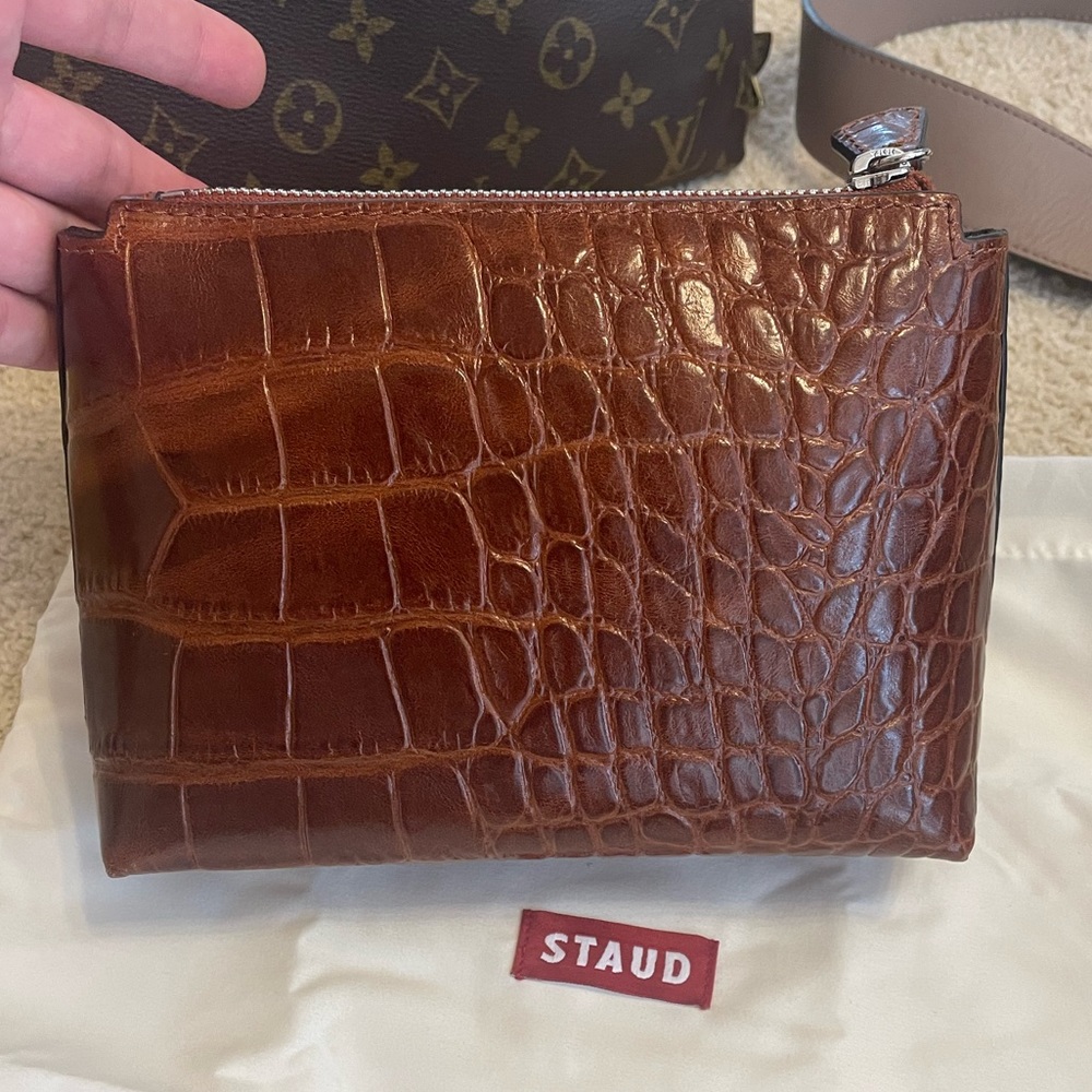 STAUD Brown Croc-Embossed Bag